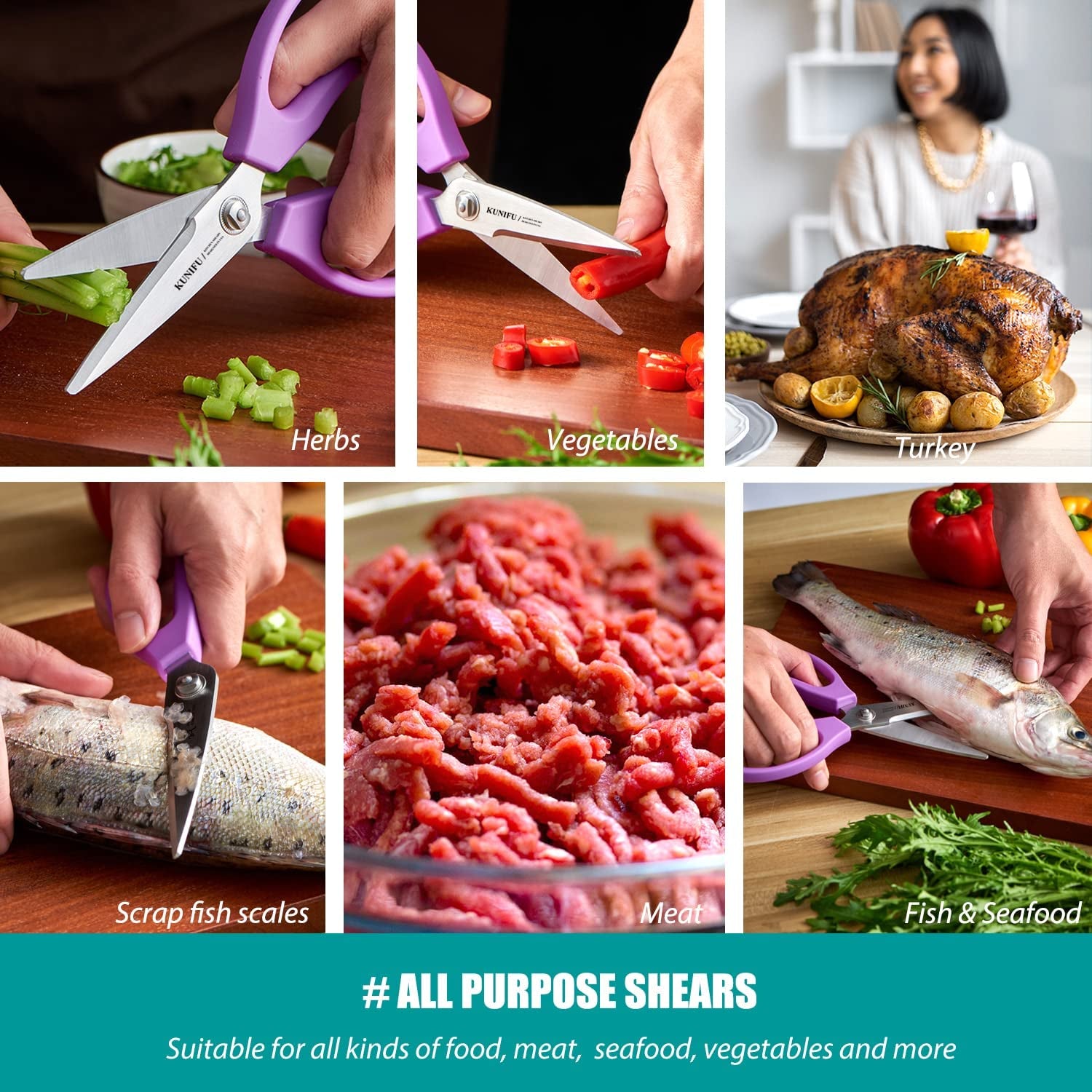 Kitchen Scissors All Purpose Heavy Duty, Kitchen Shears Come Apart Dishwasher Safe, Ultra Sharp Stainless Steel Kitchen Gadgets, Cooking Cutter for Chicken, Meat, Poultry, Fish, Herbs, Grape