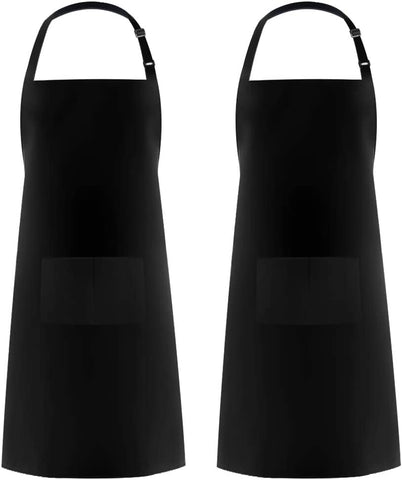 Image of 2 Pack 100% Cotton Adjustable Bib Apron with 2 Pockets Cooking Kitchen Aprons for Women Men Chef, Black