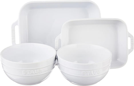 Ceramic 4-Pc Baking Dish and Bowl Set - White