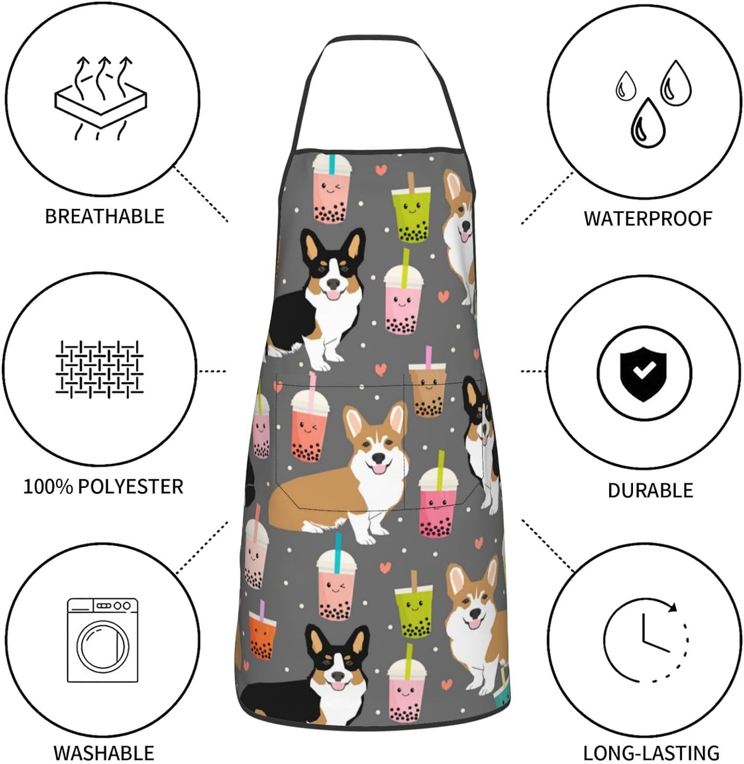 Waterproof Apron with Neck Strap Adjustable Bib for Kitchen Balloon Donut Chef Aprons for Women Men Cooking