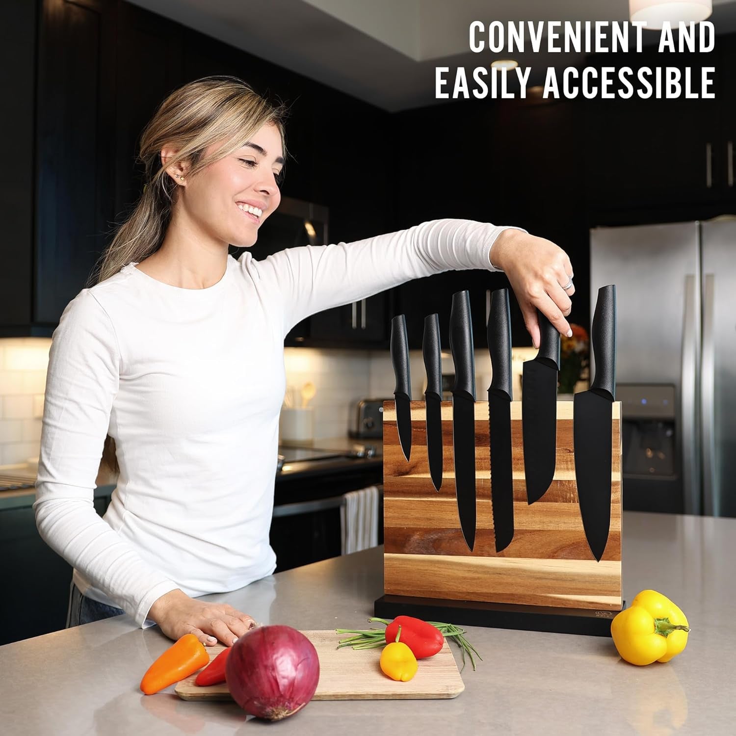 -Acacia Wood,Kitchen Knife Holder-Knife Holder Magnet,Knife Block without Knives,Knife Storage,Kitchen Knife Storage,Magnetic Knife Block-Magnetic Knife Holder-Knife Magnetic Holder,Knife Magnet