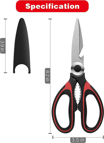 Image of Heavy Duty Kitchen Shears with Protective Sheath Kitchen Meat Scissors, Dishwasher Safe Cooking Scissors, for Chicken, Poultry, Fish, Herbs, Black+Red