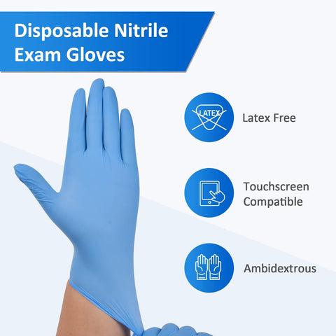 Image of Nitrile Exam Gloves, Blue, 4 Mil, Powder-Free, Latex-Free, for Medical Exam, Cleaning and Food Prep, Non-Sterile