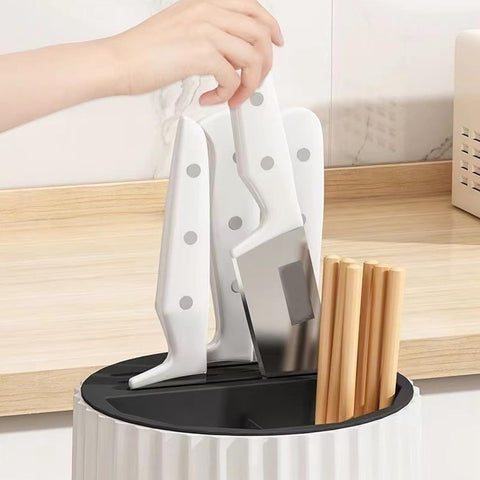 Image of 360 Degree Rotating Knives Holder for Kitchen Counter, Multifunctional Plastic Kitchen Utensil Holder, Large Capacity Knives Block, Space Saving Knife Organizer, Chopsticks Knife Block Utensil Stand