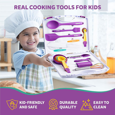 Image of Kids Cooking Sets Kids Baking Set 34 Piece Real Cooking Set for Kids with Organizer Carrying Case, Kids Cooking Utensils for Girls and Boys Kid Cooking Gift Set and Baking Set for Kids