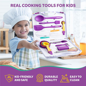 Kids Cooking Sets Kids Baking Set 34 Piece Real Cooking Set for Kids with Organizer Carrying Case, Kids Cooking Utensils for Girls and Boys Kid Cooking Gift Set and Baking Set for Kids