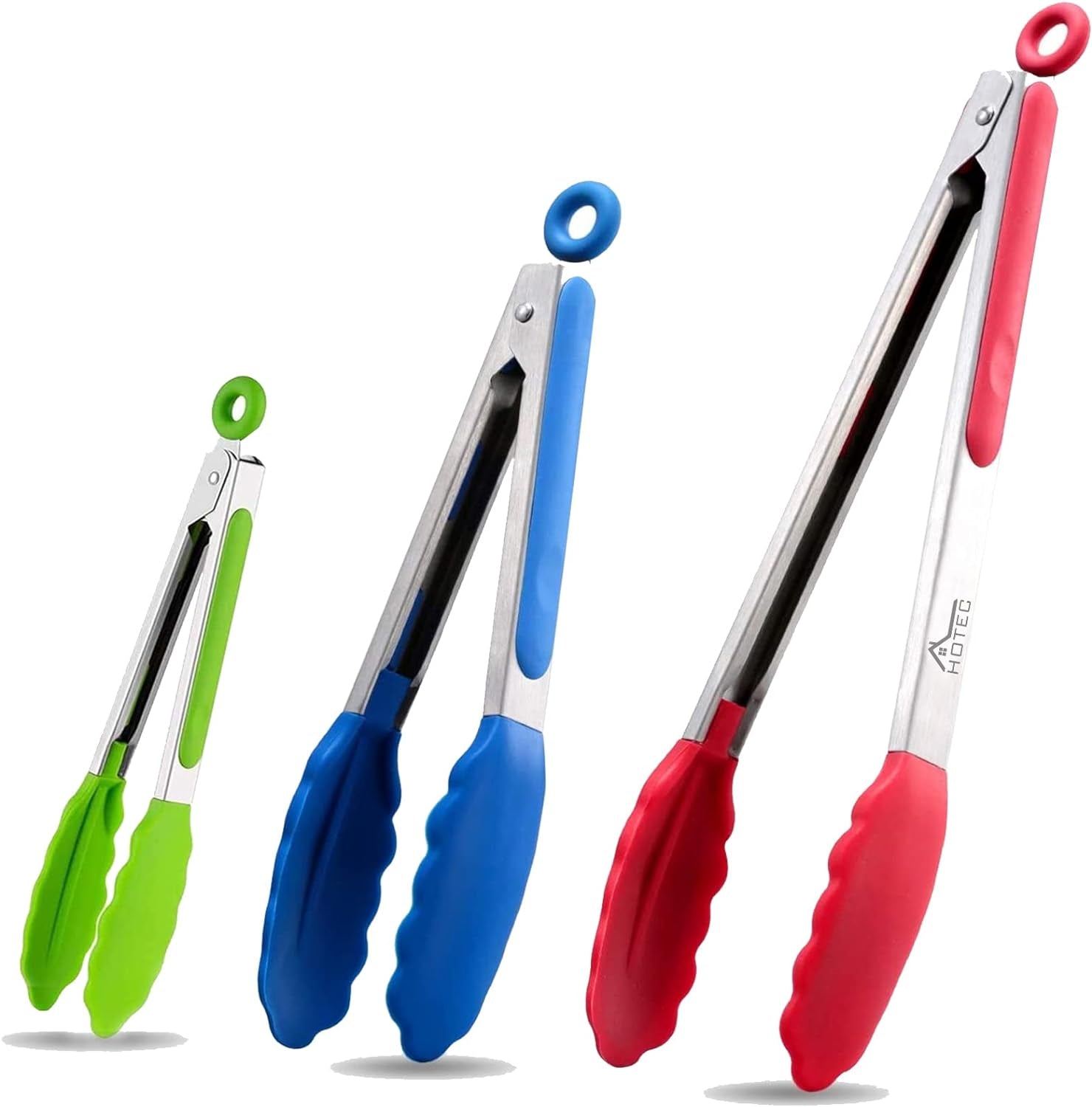 Premium Stainless Steel Locking Kitchen Tongs with Silicon Tips, Set of 3-7", 9" and 12"