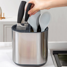 Stainless Steel and Plastic Knifes Holder, Universal Knife Holder without Knifes, Knifes Holder with Separate Compartment, 7.1X4.6X7.7 Inches, Silver Gray