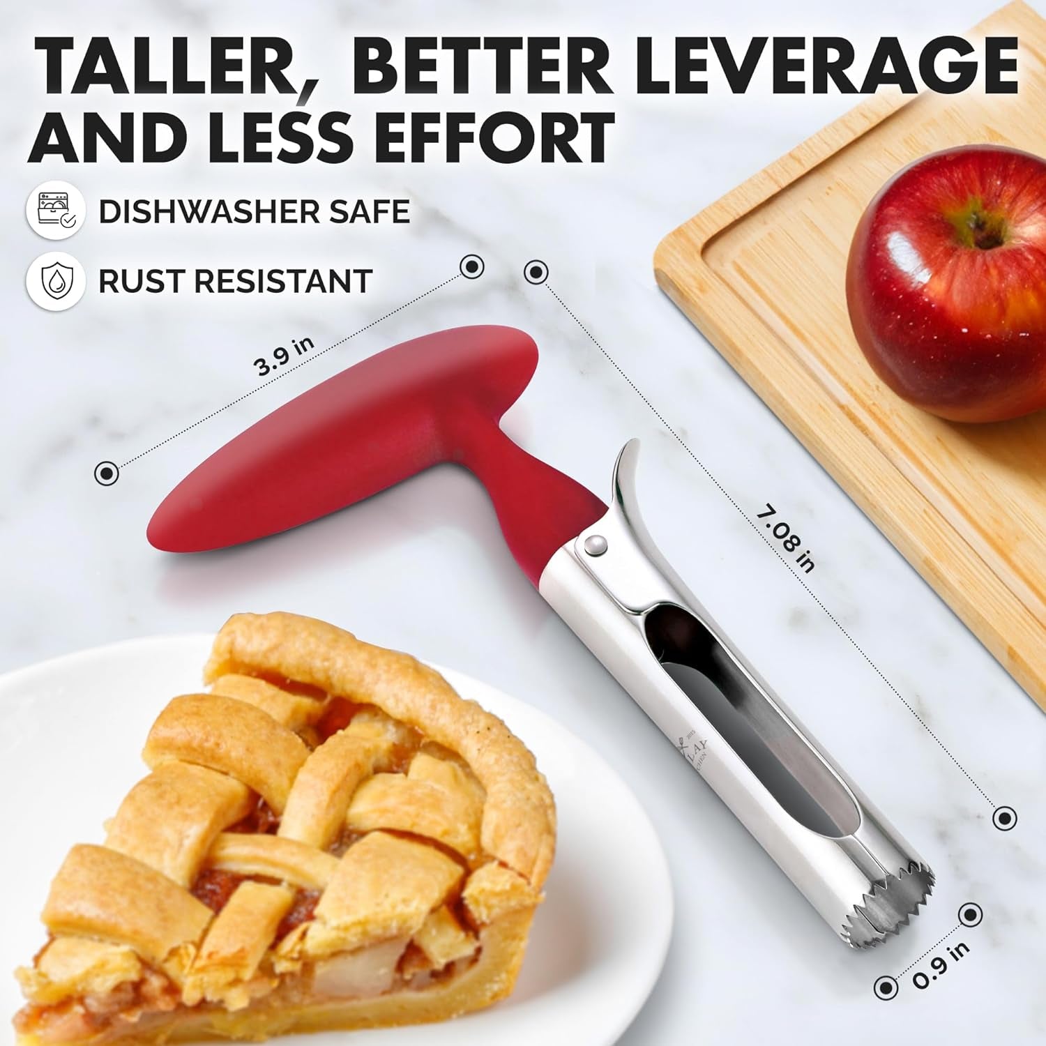 Premium Apple Corer Tool - Ultra Sharp, Stainless Steel, Serrated Blades for Easy Coring - Easy to Use & Clean, Durable Apple Corer Remover for Baking Apples & More - Red