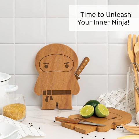 Image of NEW!! Cutting Board & Knife Set by  - Wooden Cutting Boards for Kitchen - Housewarming Gift, Small Cutting Board Wood, Funny Kitchen Gadgets, Cooking Gifts (Ninja)