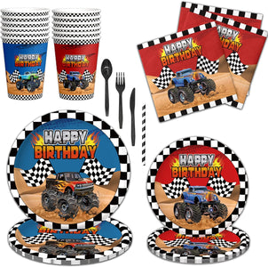 192Pcs Monster Large Truck Birthday Party Supplies Serves 24 Monster Large Truck Plates Napkins Knives Forks Spoons Straws Monster Large Truck Birthday Decorations Truck Party Favors for Kids