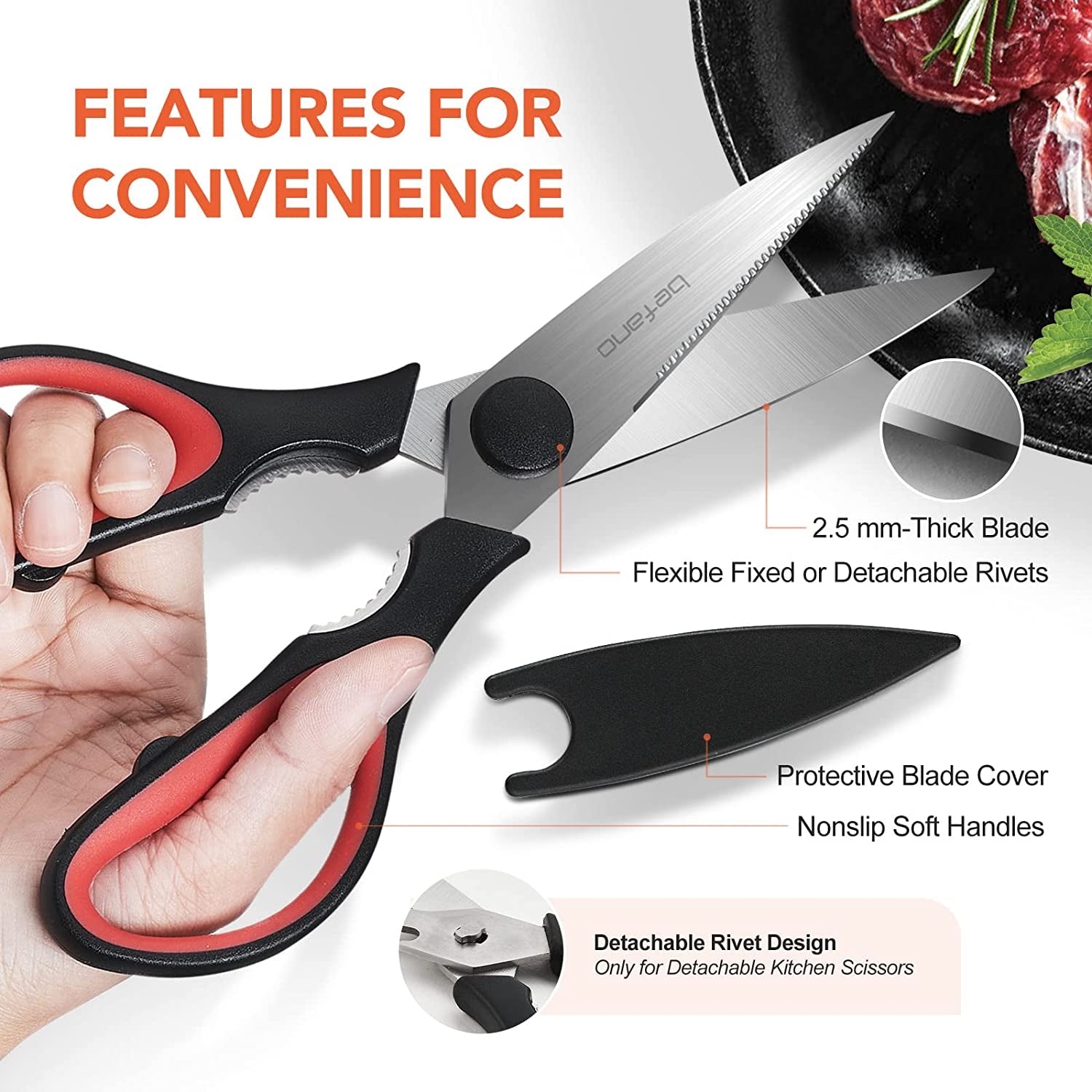 Kitchen Shears, 2 Pack Heavy Duty Kitchen Scissors, Multipurpose Stainless Steel Scissors for Chicken, Poultry, Fish, Meat, Herbs, Dishwasher Safe