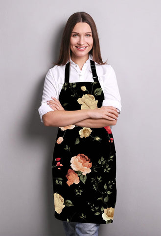 Image of Watercolor Floral Pattern with of Roses Adjustable Bib Apron Kitchen Cooking Baking Gardening Apron for Women Men