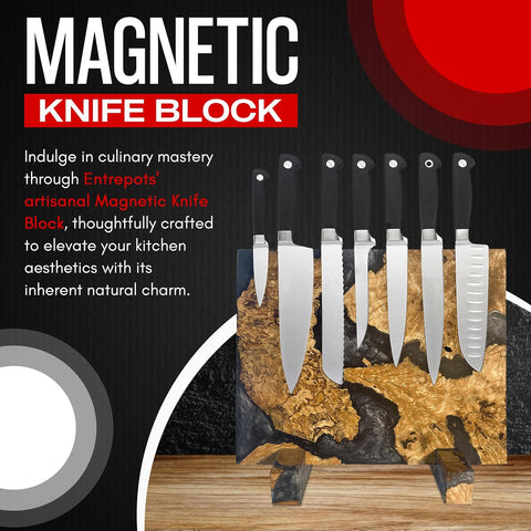 Image of Magnetic Knife Block without Knives - Magnetic Knife Holder | Magnetic Knife Block for Kitchen Counter| Wooden Block Knife Holder | Kitchen Knife Magnetic Holder | Magnet Knife Block (Smoky Black)