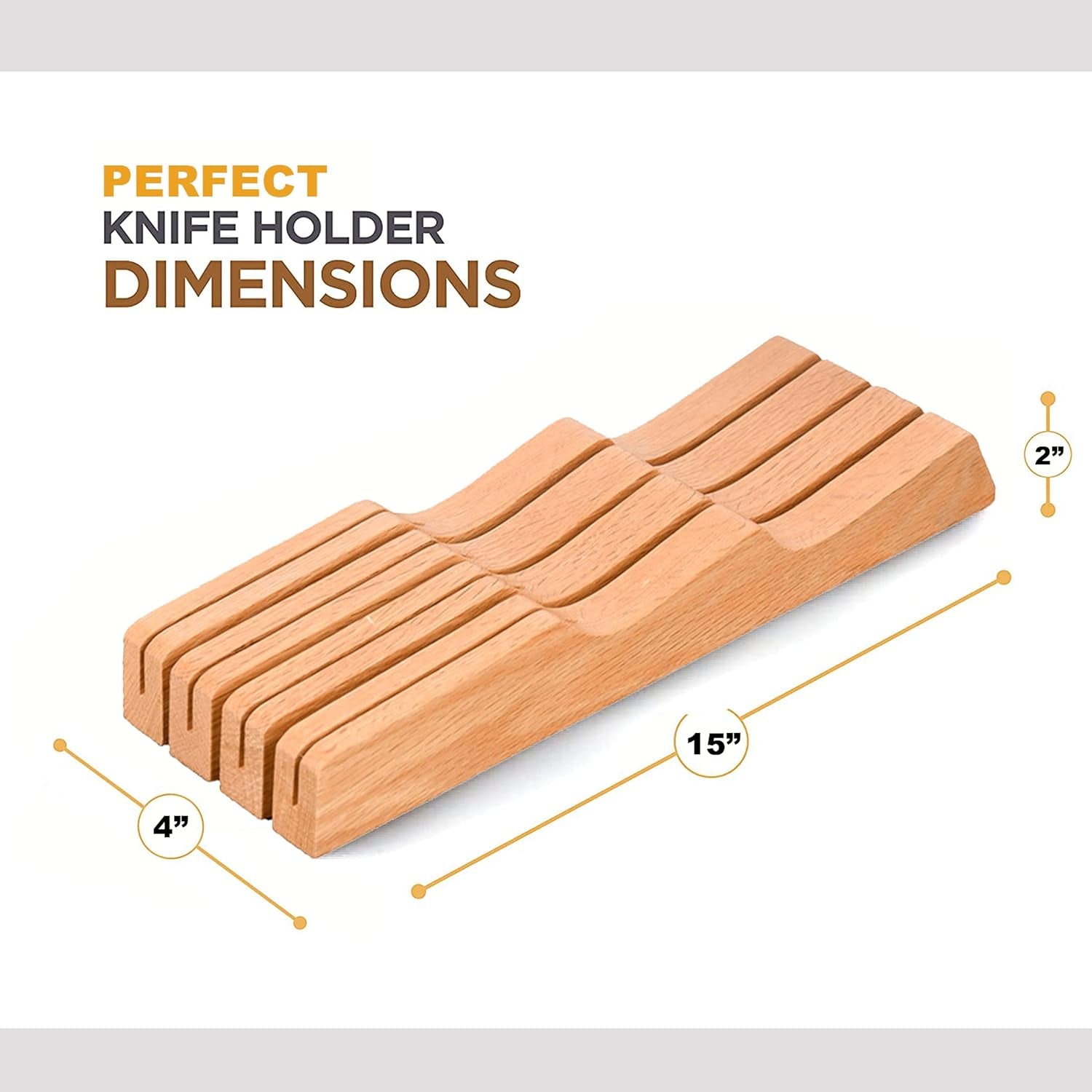 Wooden Knife Block Holder,In-Drawer Tray Knife Storage, Drawer Knife Holder Organizer,7-Slot,Natural Wood,One Size