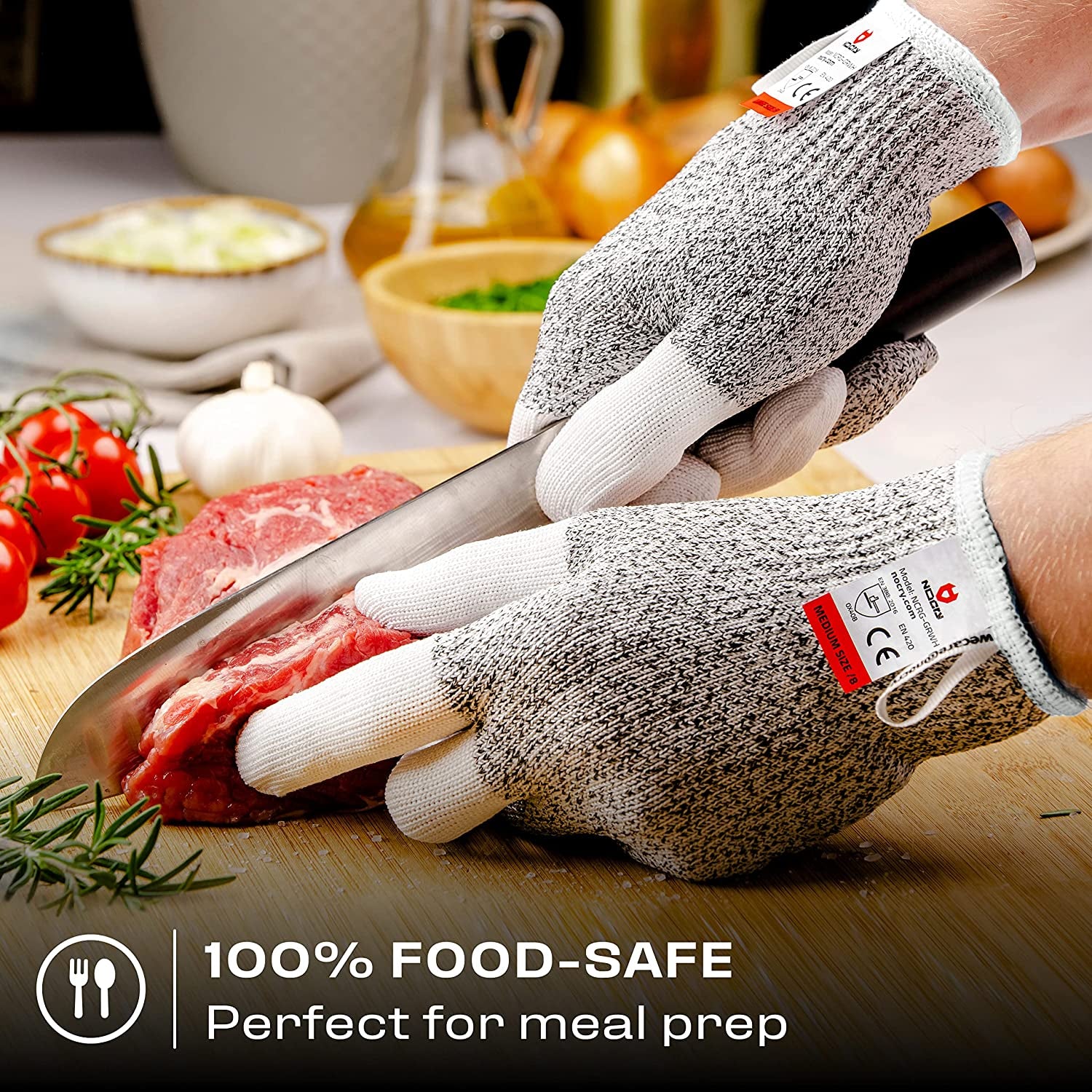 Cut Resistant Work Gloves for Women and Men, with Reinforced Fingers; Comfortable, 100% Food Grade Kitchen Cooking Gloves; Ambidextrous Safety Cutting Gloves; Level 5 Protection; Grey