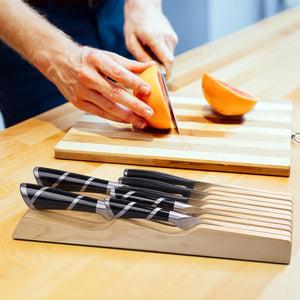 Kitchen Knife Holder for Drawer Solid Wood Universal Knife Block without Knives,Bamboo Home & Chef Knife In-Drawer Organizer Insert,Premium under Cabinet Knife Storage (9 Knife Holder)