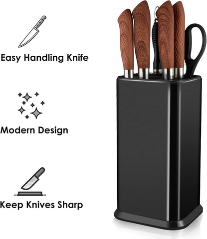 Image of Universal Knife Block without Knives,Modern Knife Holder for Kitchen Counter,Stainless Steel Knife Organizer with Scissors Slot & Sharpening Rod,Space Saver Rectangular Blocks & Storage