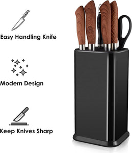 Universal Knife Block without Knives,Modern Knife Holder for Kitchen Counter,Stainless Steel Knife Organizer with Scissors Slot & Sharpening Rod,Space Saver Rectangular Blocks & Storage