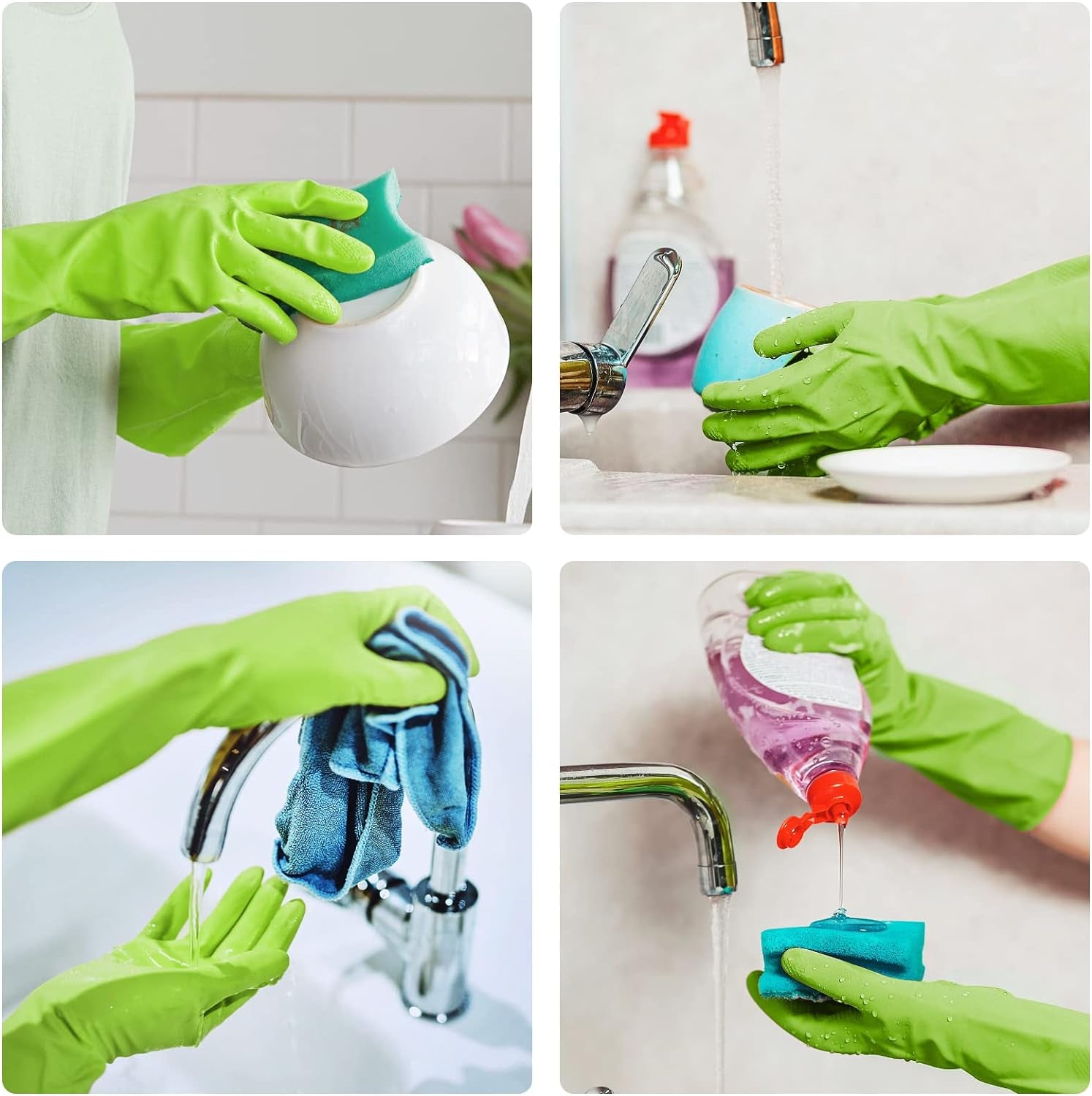 Rubber-Gloves Dishwashing Gloves for Cleaning-Kitchen - 2 Pairs Long Household Cleaning Gloves for Washing Dishes