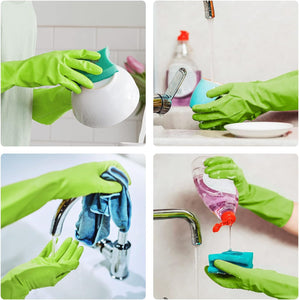 Rubber-Gloves Dishwashing Gloves for Cleaning-Kitchen - 2 Pairs Long Household Cleaning Gloves for Washing Dishes