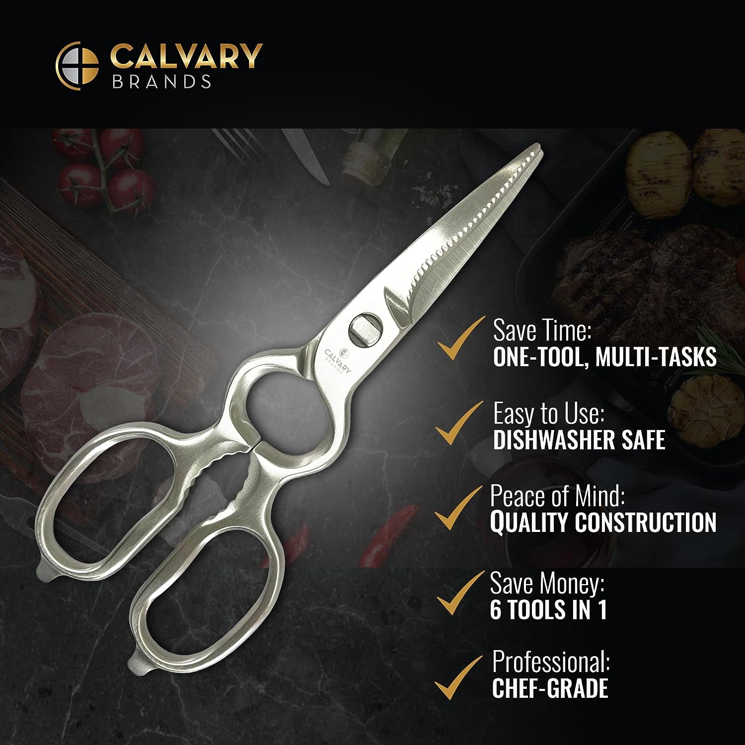 Kitchen Scissors Heavy Duty | All Purpose Shears for Food | Dishwasher Safe | Professional Grade | Stainless Steel | Sharp