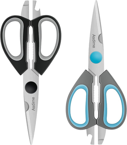 Image of Scissors, Kitchen Scissors with Sharp Stainless Steel Blades and Soft Handles, All Purpose Scissors, 2Pcs, 8.5", Blue&Grey