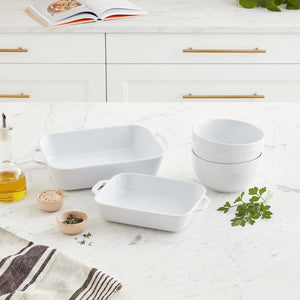 Ceramic 4-Pc Baking Dish and Bowl Set - White