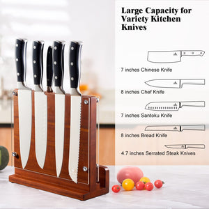 Magnetic Knife Block with Acrylic Shield, Double Side Kitchen Knife Holder without Knives- Acacia Wood Universal Knife Storage Organizer with Powerful Magnet for Kitchen Counter