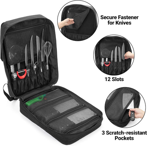 Image of Large Chef Backpack & Knife Bag, Knife Backpack and Chef Bag with Lock Hole, Knife Carrier Chef Utensil Case with Multiple Pockets & Slots for Kitchenware, Patent Design (Knife Not Included)