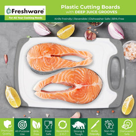 Cutting Board Set [Set of 3] Juice Grooves with Easy-Grip Handles, Plastic Chopping Board for Kitchen, Bpa-Free, Non-Porous, Dishwasher Safe