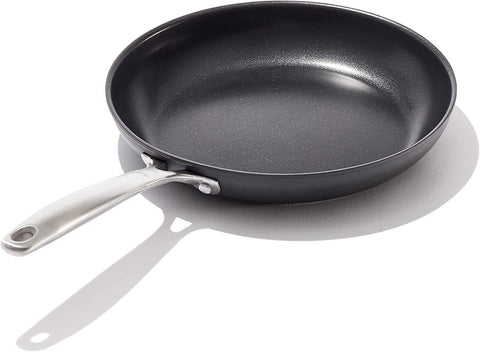 Image of Good Grips Pro 10" Frying Pan Skillet, 3-Layered German Engineered Nonstick Coating, Stainless Steel Handle, Dishwasher Safe, Oven Safe, Black