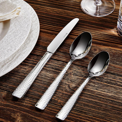 Image of Premium 20/45/65 Piece Louis Hammered Silverware Set with Squared Edge, 18/10 Stainless Steel, Service for 4/8/12, Fine Flatware Set, Dishwasher Safe (20)