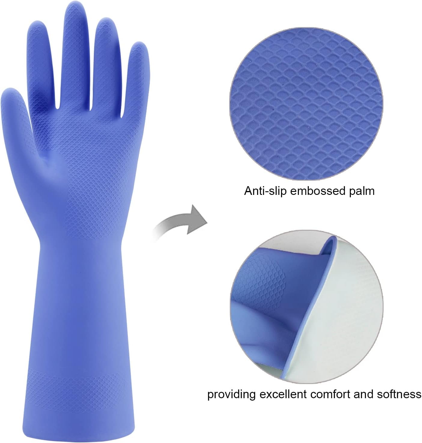 Rubber Kitchen Dishwashing Gloves - 4 Pairs Colorful Reusable Household Cleaning Gloves for Washing Dishes and Cleaning Tasks, Flexible Durable and Non-Slip (Large, Blue+Pink+Yellow+Orange)