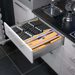 In-Drawer Knife Block Set without Knives, Kitchen Black Knife Holder Organizer, Drawer Steak Knife Block with Detachable Knife Slots, Large Knife Storage Rack for 16 Knives and Sharpener Rod