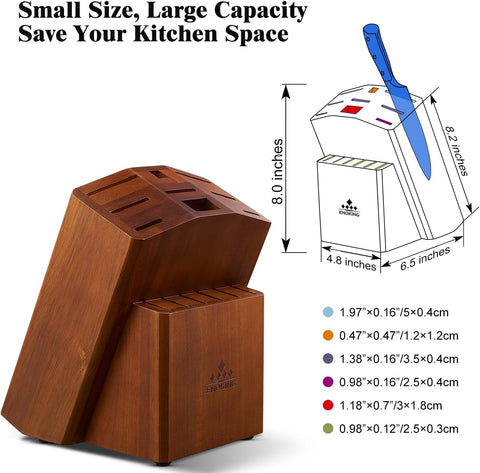 Image of 15 Slots Universal Knife Block, Acacia Wood Knife Block without Knives, Knife Holder for Kitchen Counter- Wider Angled Openings for Keeping Knives Sharp