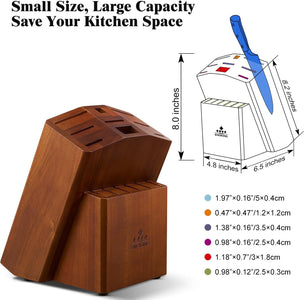 15 Slots Universal Knife Block, Acacia Wood Knife Block without Knives, Knife Holder for Kitchen Counter- Wider Angled Openings for Keeping Knives Sharp