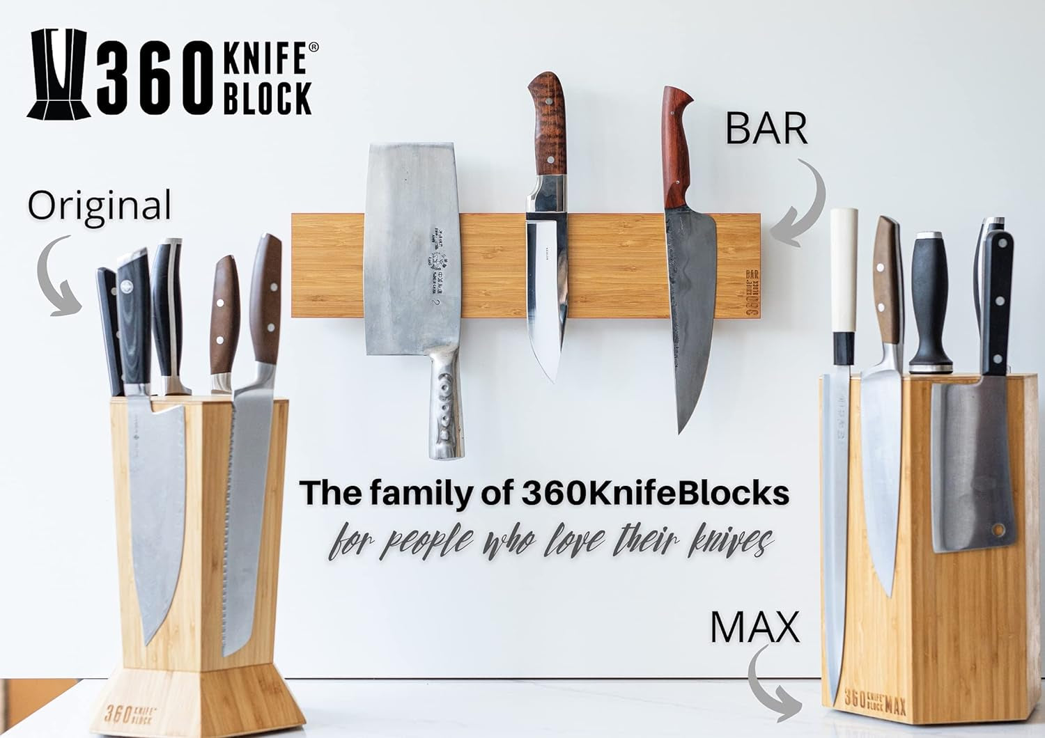 360KB MAX ™ - Magnetic Rotating Knife Block - W/Top Slots, Capaciy for 20+ Knives - Largest in the  ® Family. (Honey Bamboo)