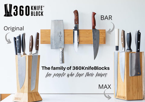 Image of 360KB MAX ™ - Magnetic Rotating Knife Block - W/Top Slots, Capaciy for 20+ Knives - Largest in the  ® Family. (Honey Bamboo)