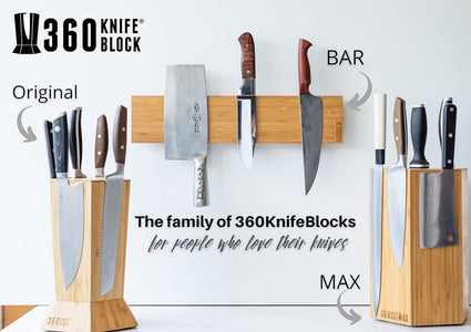 360KB MAX ™ - Magnetic Rotating Knife Block - W/Top Slots, Capaciy for 20+ Knives - Largest in the  ® Family. (Honey Bamboo)