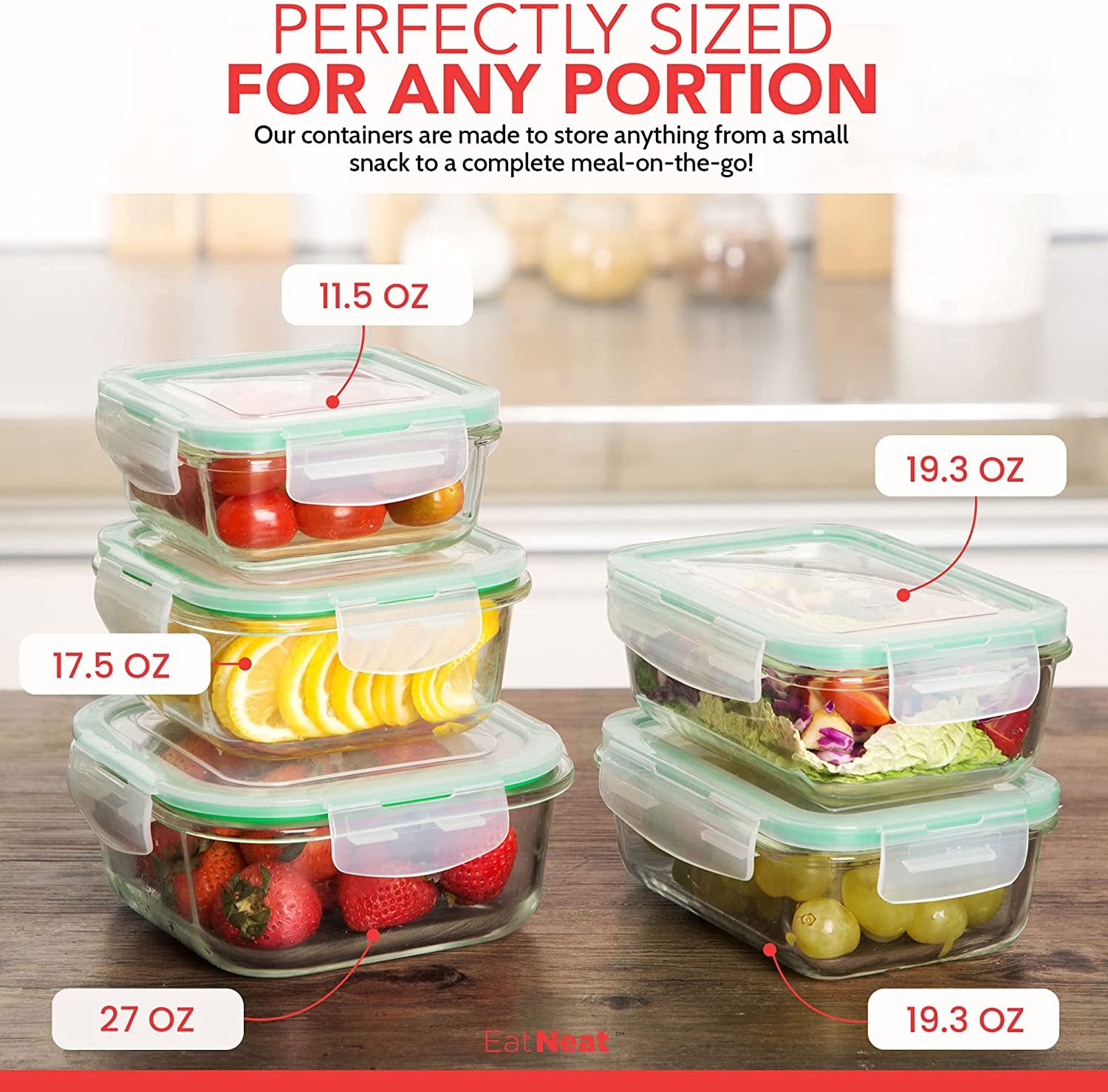 5-Pack of Glass Food Storage Containers with Airtight Snap Locking Lids to Keep Food Fresh - Oven to Table to Freezer | BPA-FREE