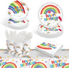Rainbow Birthday Party Decoration Supplies: 176PCS Rainbow Paper Plates Set(25 Guest) with Rainbow Plates Napkins Cups Tablecloth Plastic Forks Knives Spoon for Rainbow Theme Birthday Party for Kids