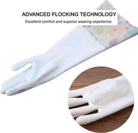 3 Pairs Rubber Cleaning Gloves, Household Kitchen Dishwashing Gloves with Cotton Flocked Liner, Long Cuff 16