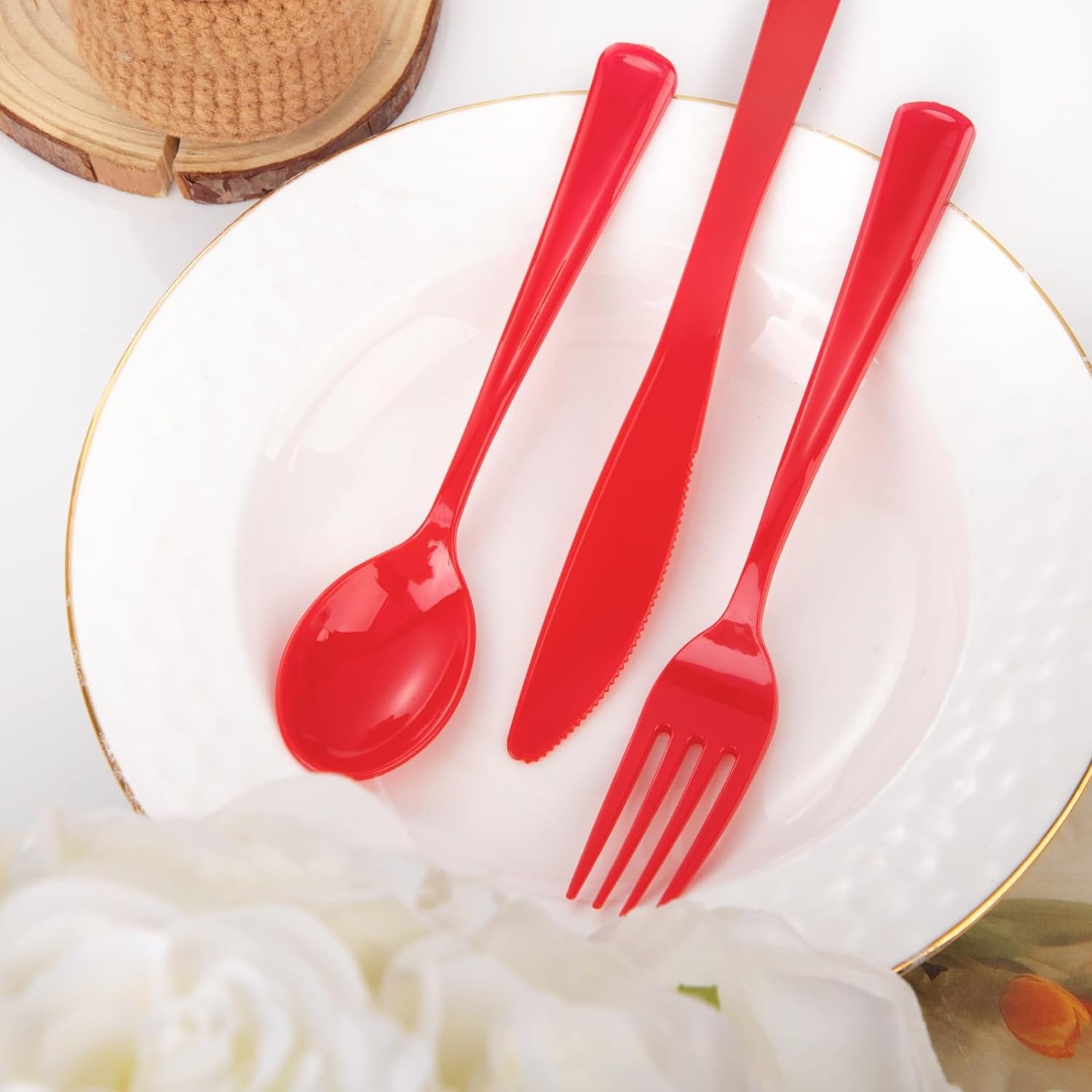 160 Piece Red Plastic Silverware - Heavy Duty Red Silverware Includes 80 Red Forks, 40 Red Spoons, 40 Red Knives, Red Plastic Utensils Perfect for Christmas Party or Daily Using