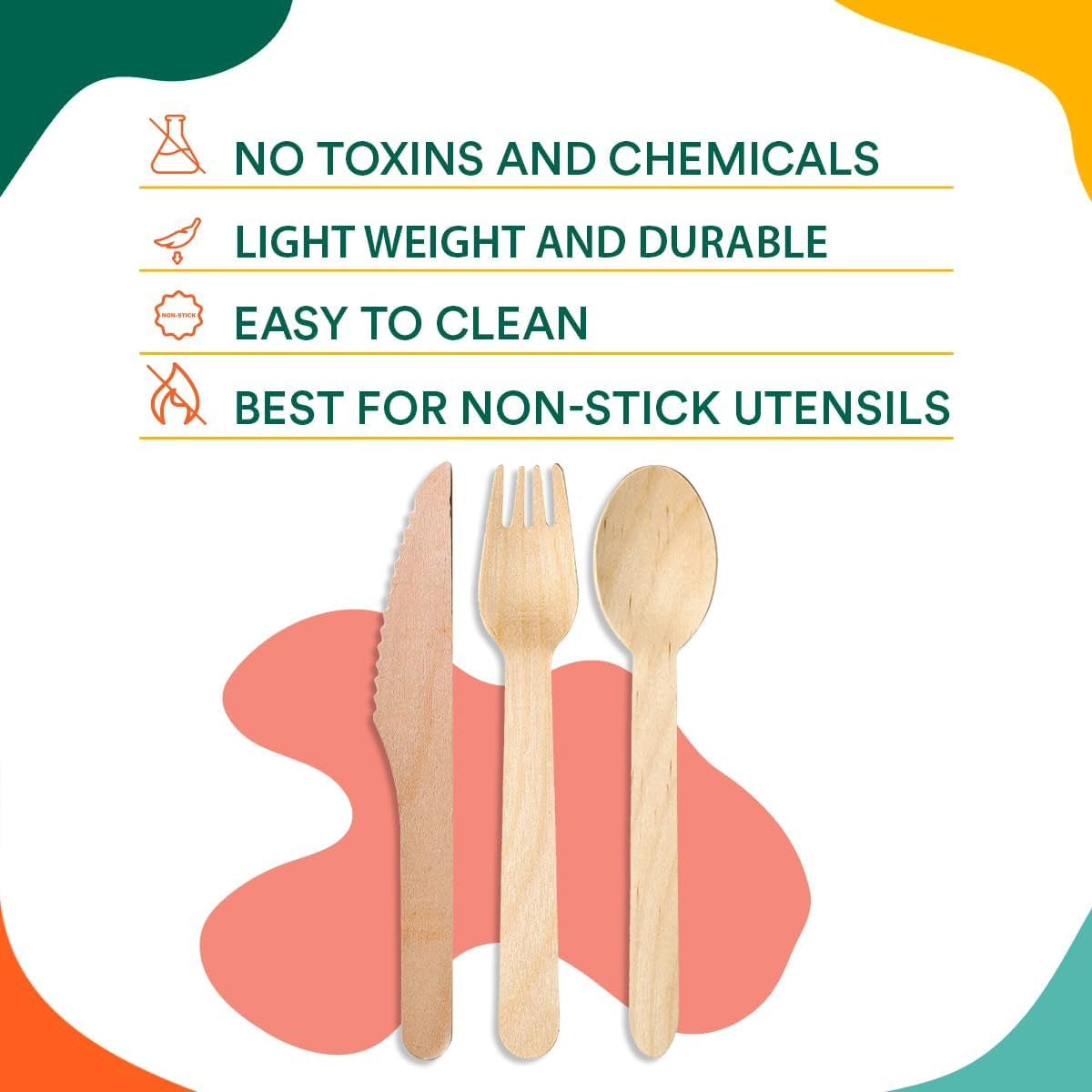 100% Compostable Cutlery [175-Pack] Disposable Wooden Cutlery Set I 100% Natural, Sturdy, Eco-Friendly, Utensils Set I Biodegradable (75 Fork,50 Spoon, 50 Knife)