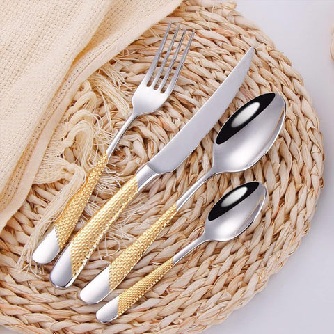 Image of Golden Michelangelo Silverware Set for 6, Elegant 18/10 Stainless Steel Flatware Set, Heavy Cutlery Sets for 6 People, Dishwasher Safe Luxury (24Pcs, Golden) Christmas