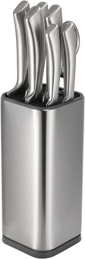 Universal Knife Block Holder, Stainless Steel Organizer with Scissor Slots, Space-Saving Countertop Storage Stand for Any Knife up to 8.10 Inches, (Knives Not in Included) (Silver)