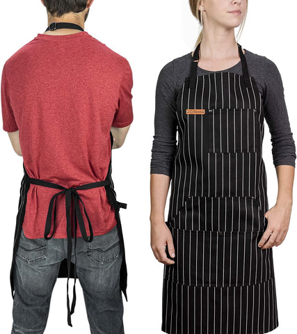 Image of Chef Apron for Men and Women - Kitchen Apron with Pockets & Adjustable Neck Straps - Cooking Apron 100% Cotton