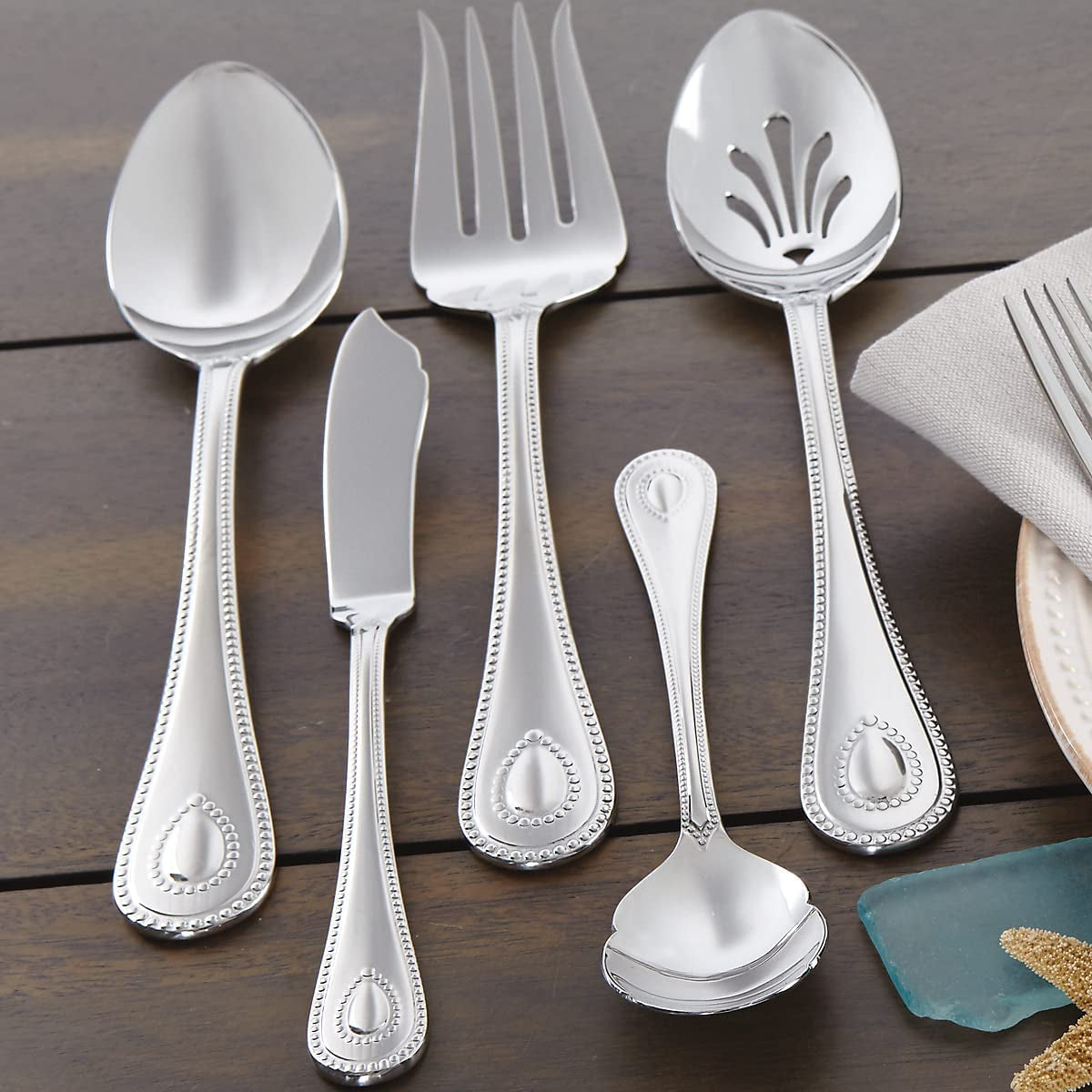 829739 French Perle Flatware Set, 11.30 LB, 65-Piece