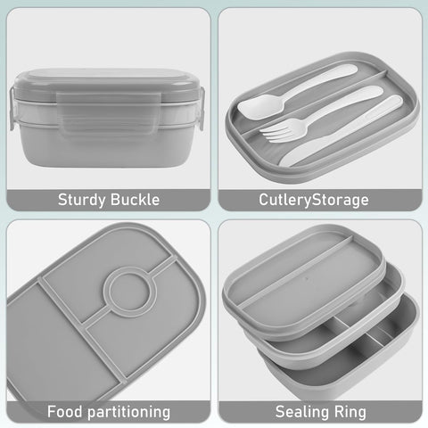 Image of Bento Lunch Box for Kids, Lunch Bento Box Container Leak-Proof for Kids Adults Teens School, Upgrade Lunch Containers Gray Set